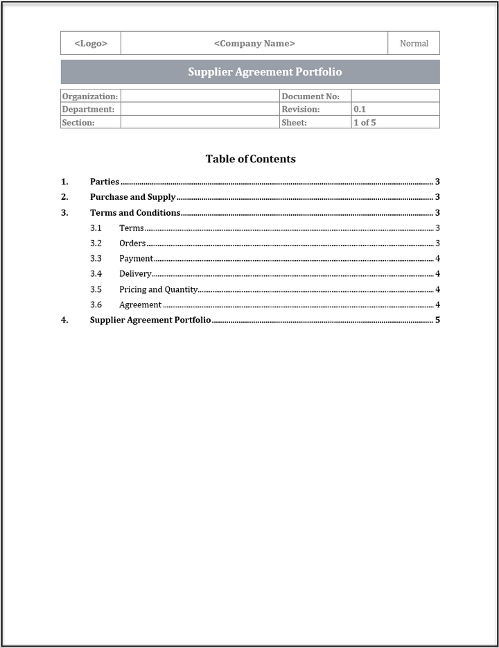 ISO 20000 Supplier Agreement Portfolio Template