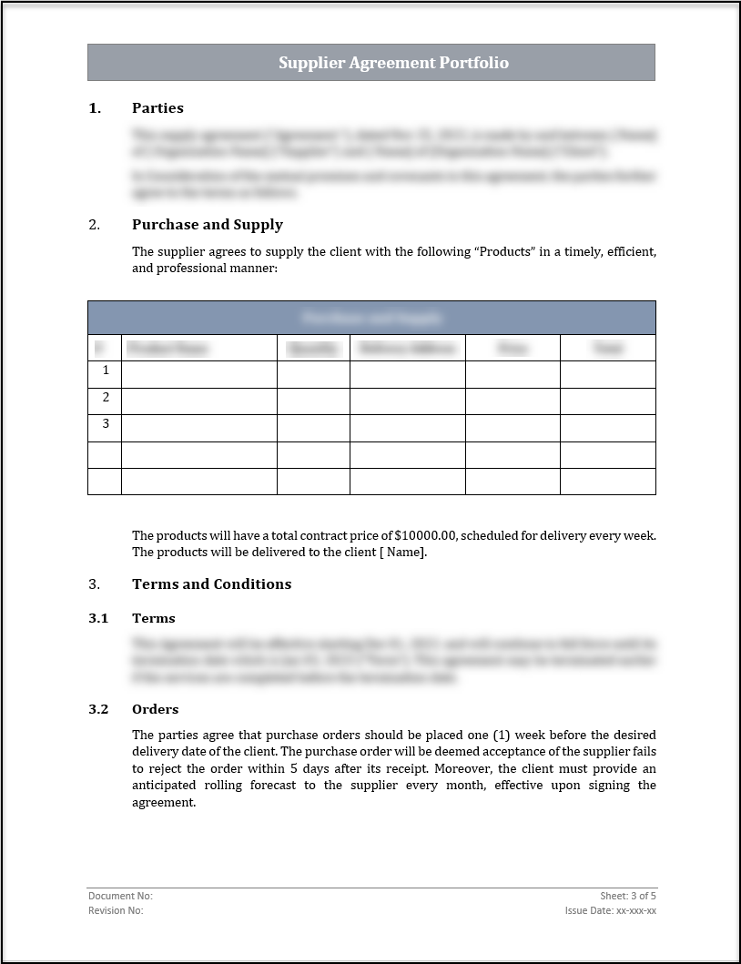 ISO 20000 Supplier Agreement Portfolio Template