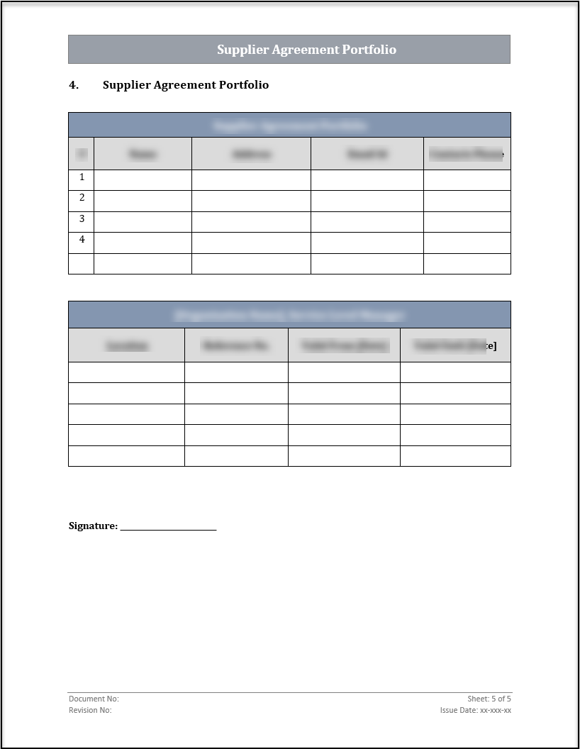 ISO 20000 Supplier Agreement Portfolio Template