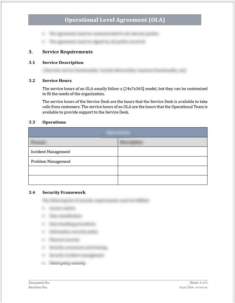 ISO 20000 Operational Level Agreement (OLA)