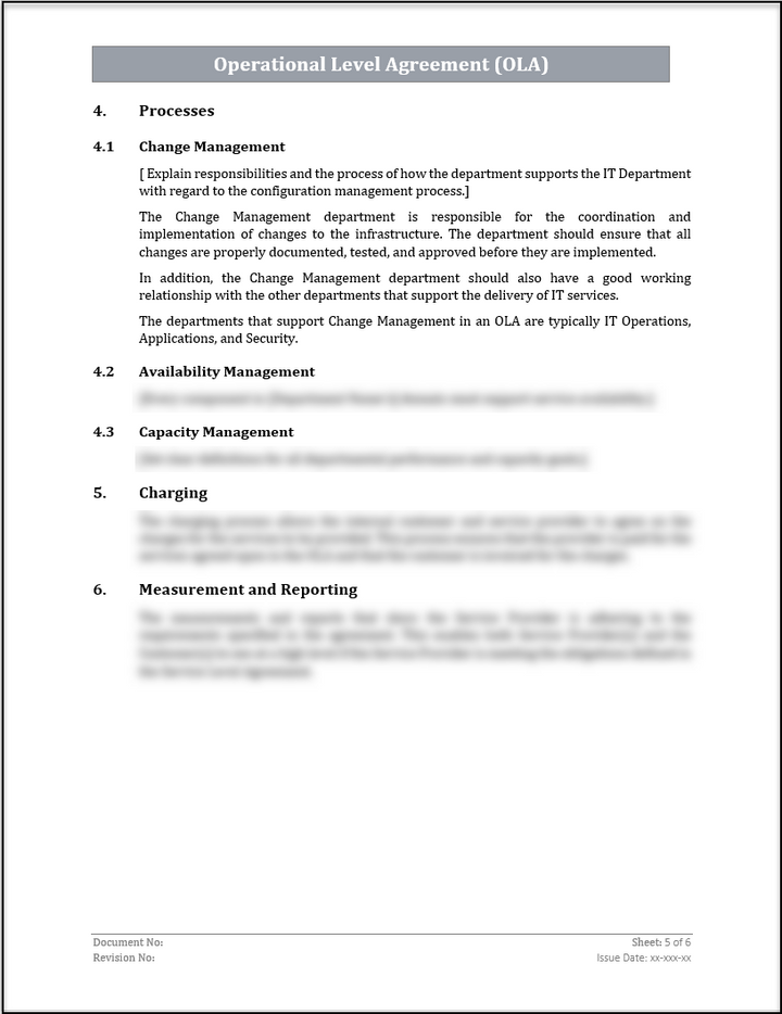 ISO 20000 Operational Level Agreement (OLA)