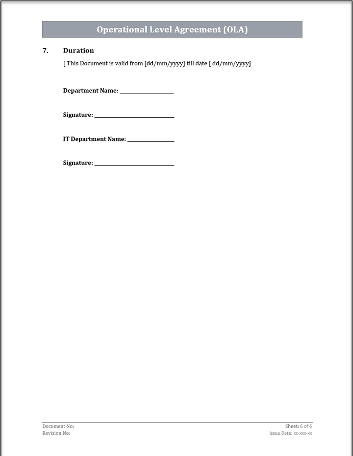 ISO 20000 Operational Level Agreement (OLA)