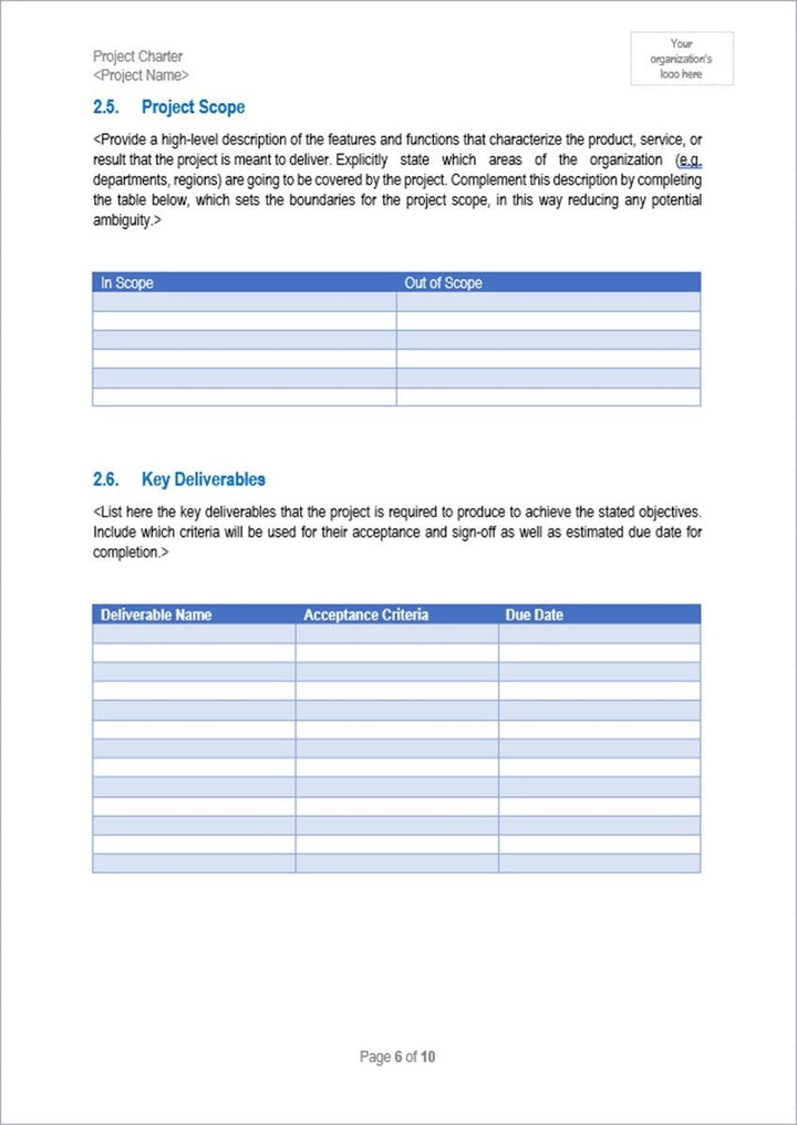 project charter, project charter template