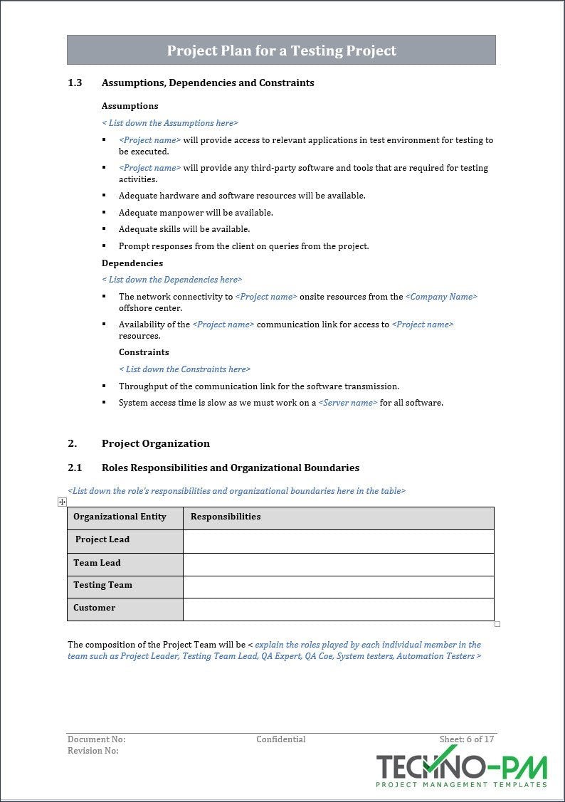 Project Plan for testing project