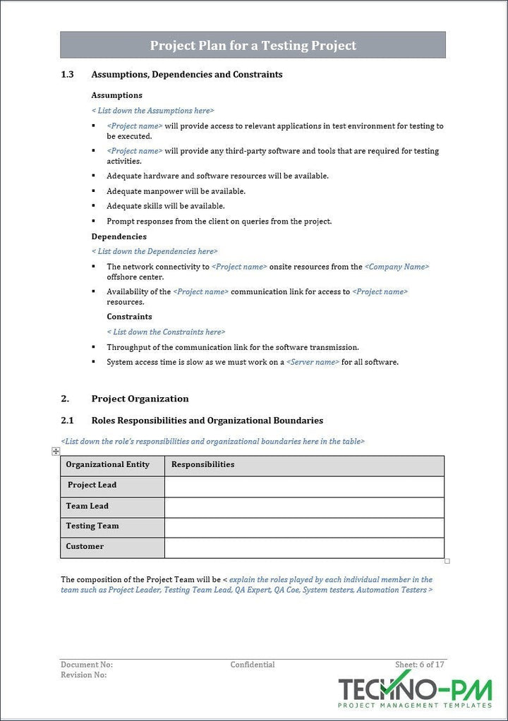 Project Plan for testing project