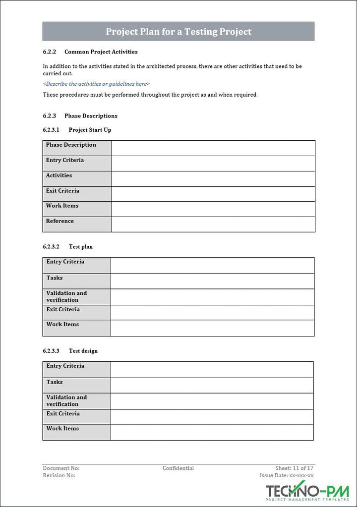 Project Plan for a Testing Project