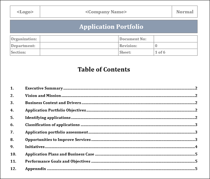 Application Portfolio Template ISO Templates and Documents Download