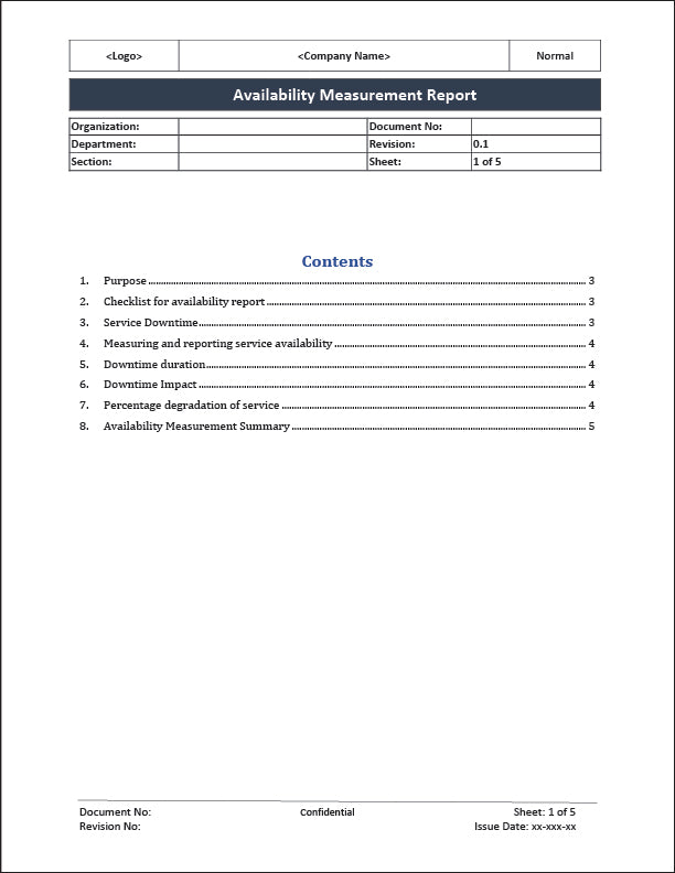 ISO 20000 Availability Measurement Report Template