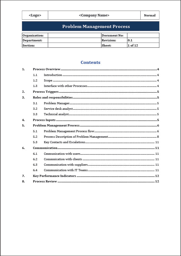 ISO 20000 Problem Management Process Template