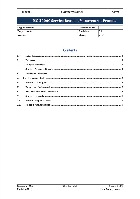 ISO 20000 Service Request Management Process Template