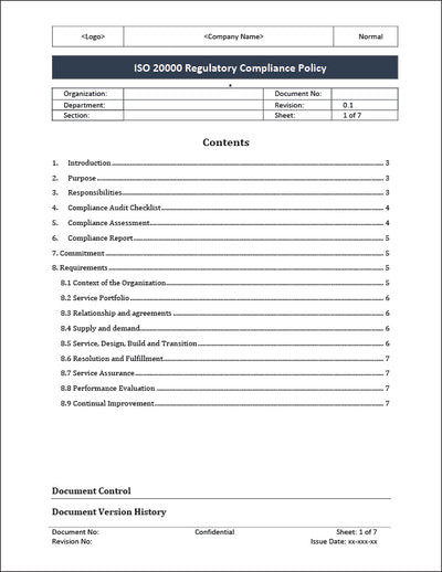 ISO 20000 Regulatory compliance policy Template