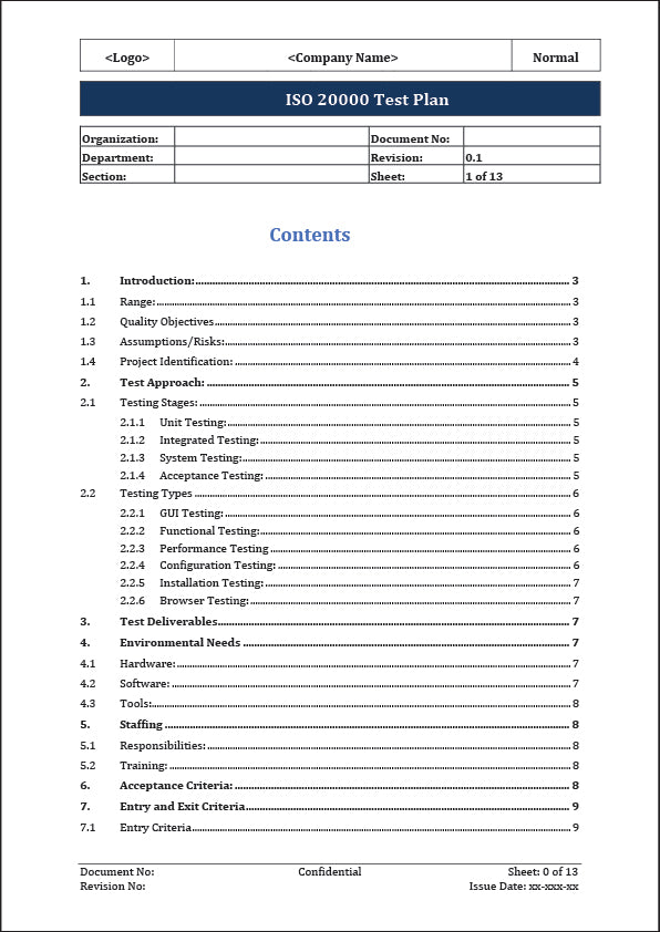 ISO 20000 Test Plan Template