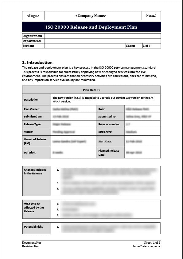 ISO 20000 Release and Deployment Plan Template