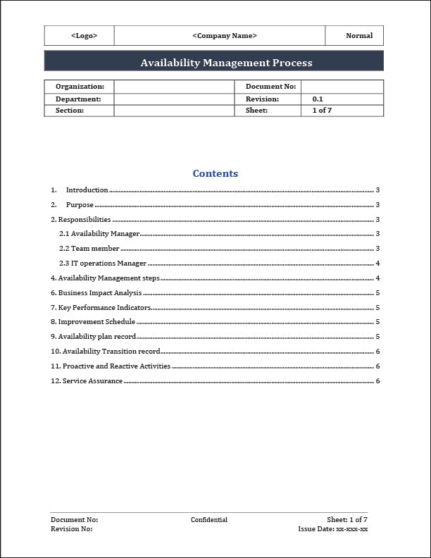 ISO 20000 Availability Management Process Template