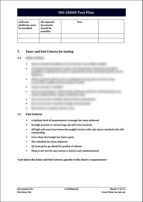 ISO 20000 Test Plan Template