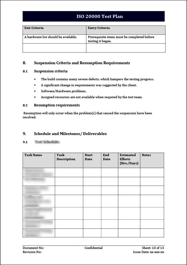 ISO 20000 Test Plan Template