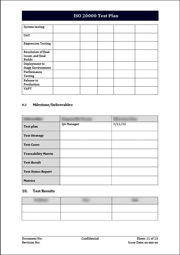 ISO 20000 Test Plan Template