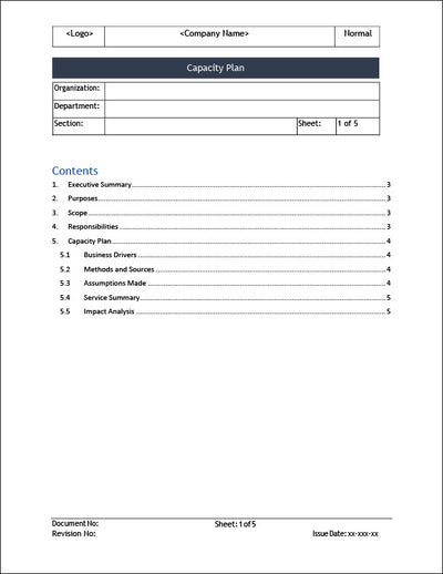 Multicab Capacity Template ISO 20000 Capacity Plan Template – ISO Templates and Documents Download