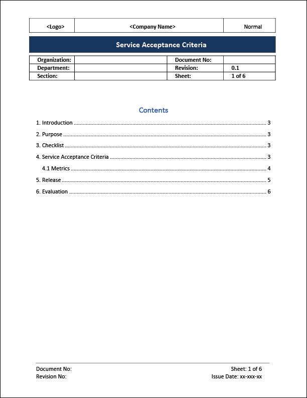 ISO 20000 Service Acceptance Criteria Template