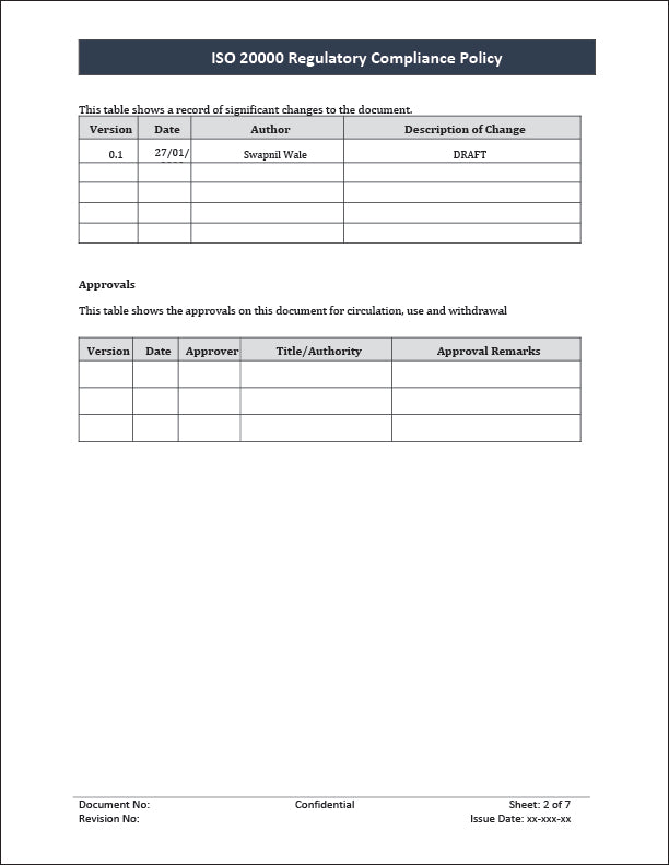 ISO 20000 Regulatory compliance policy Template