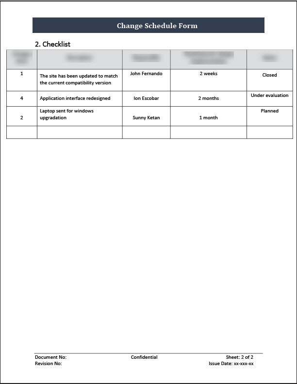 ISO 20000 Change Schedule Template