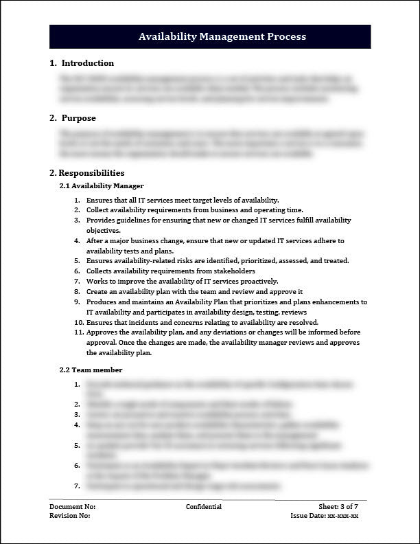 ISO 20000 Availability Management Process Template