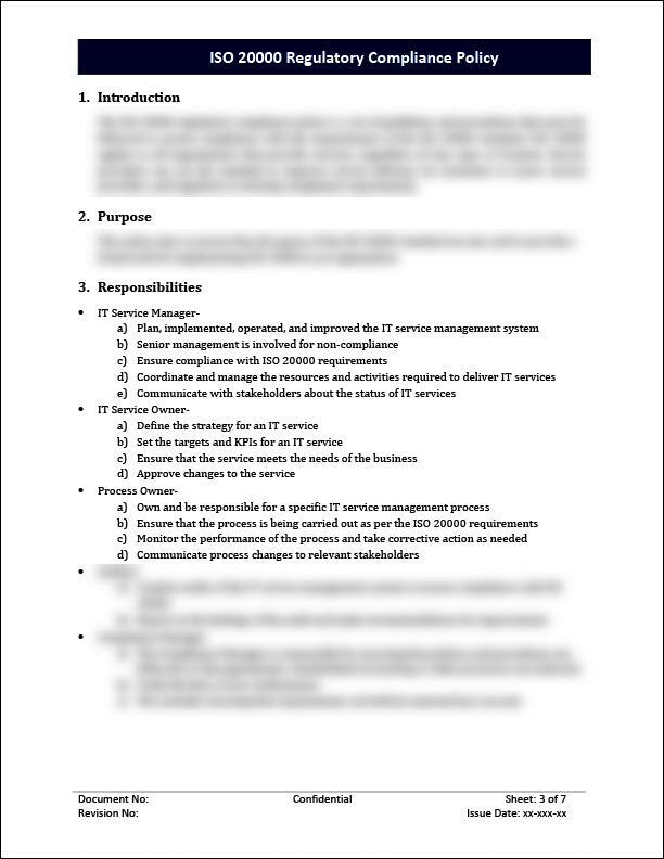 Sample Iso Policy Form ISO 20000 Regulatory compliance policy Template – ISO Templates and ...