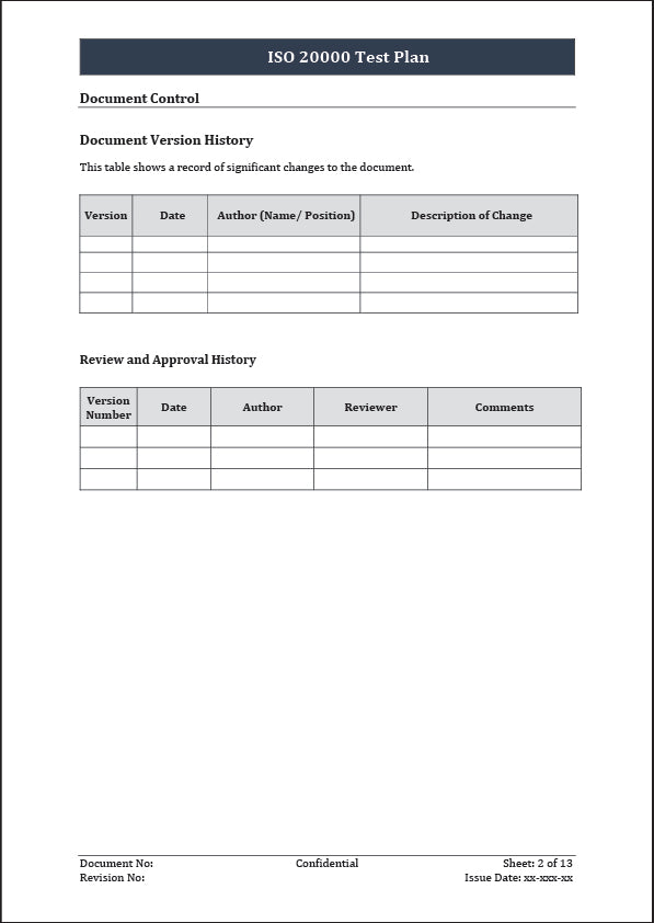 ISO 20000 Test Plan Template