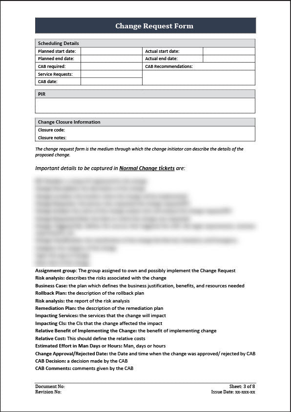 ISO 20000 Request for Change and Change Record template