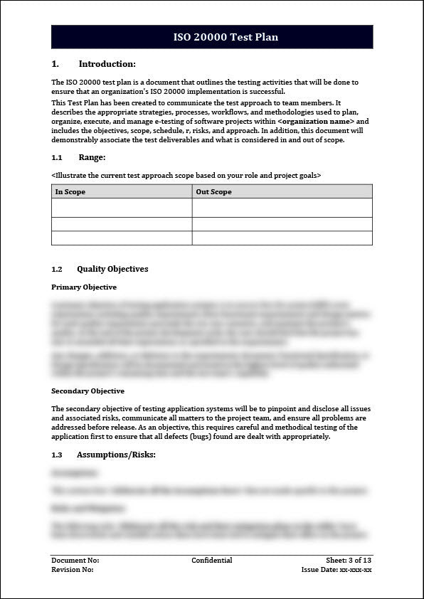 ISO 20000 Test Plan Template