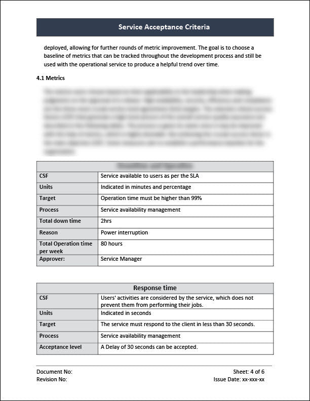 ISO 20000 Service Acceptance Criteria Template