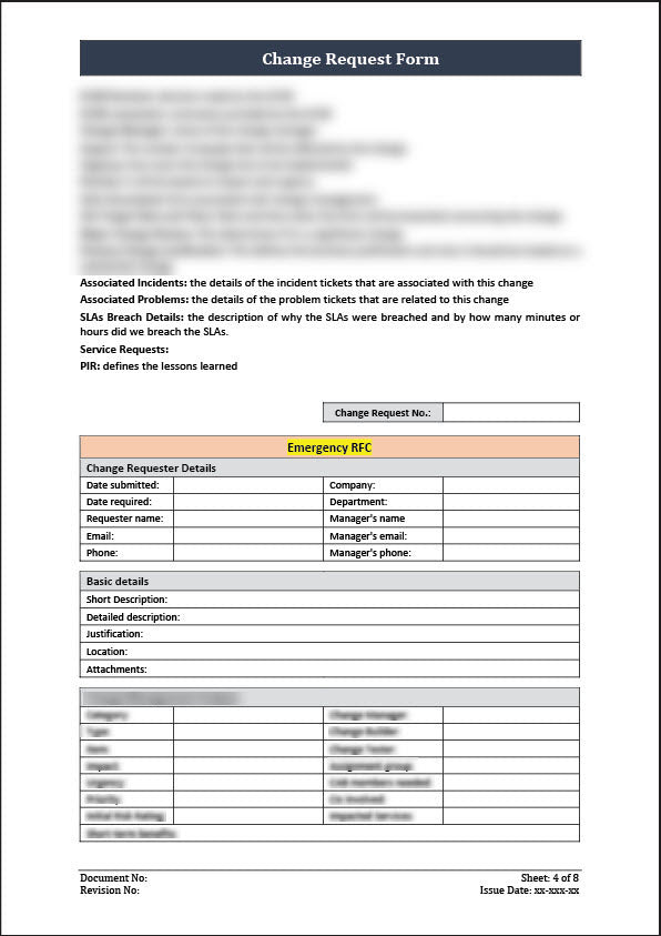 ISO 20000 Request for Change and Change Record template