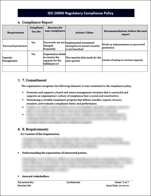 ISO 20000 Regulatory compliance policy Template