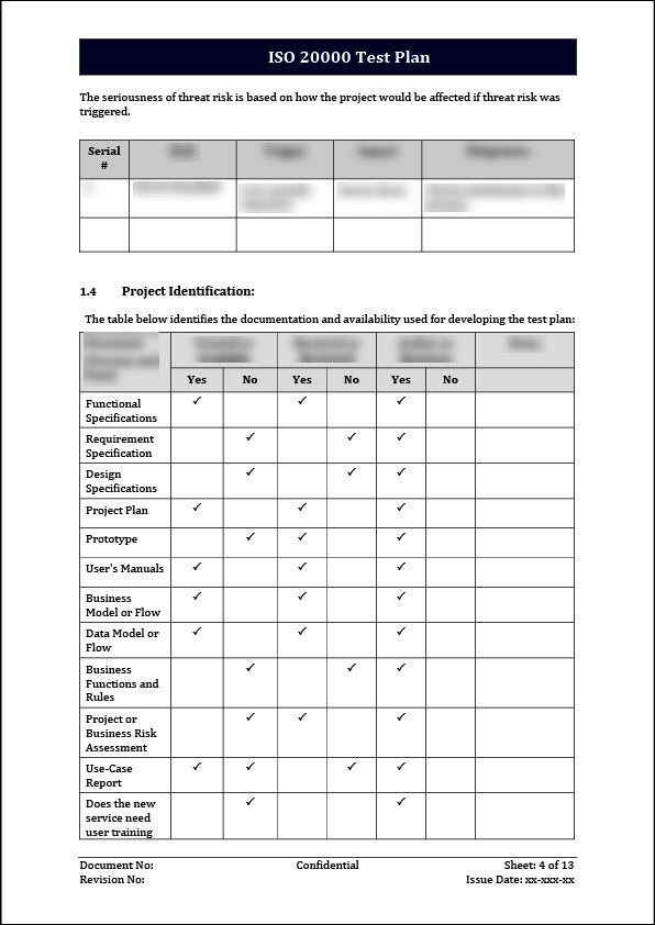 ISO 20000 Test Plan Template