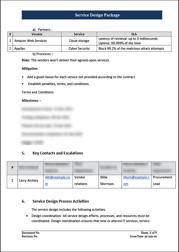 ISO 20000 Service Design Package Template