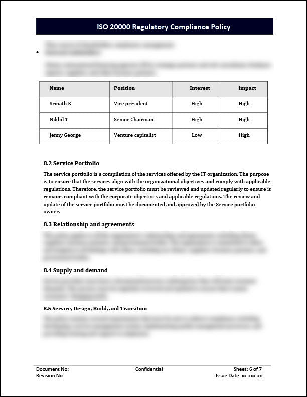 ISO 20000 Regulatory compliance policy Template