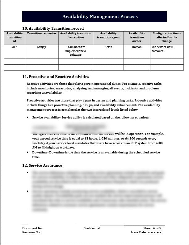 ISO 20000 Availability Management Process Template