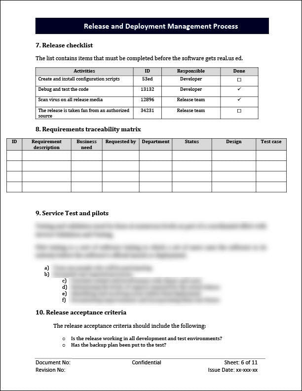 ISO 20000 Release and Deployment Management Process Template