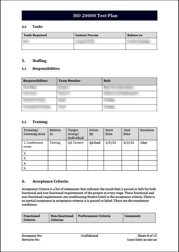 ISO 20000 Test Plan Template