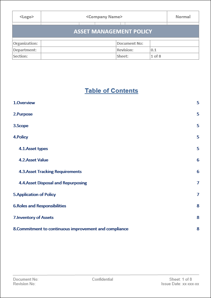 asset management template, asset management policy, asset management policy template