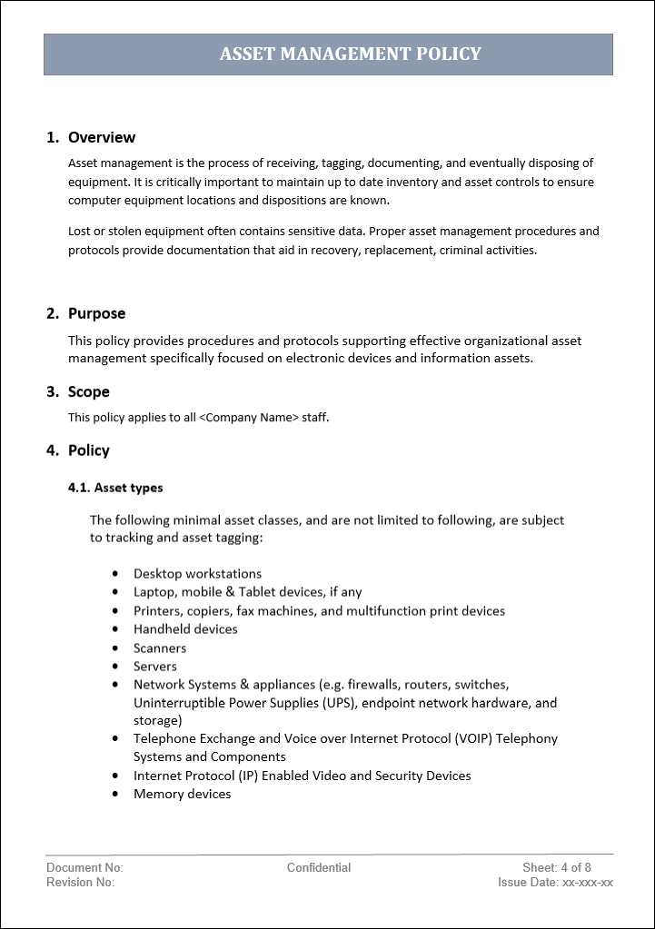 asset management template, asset management policy, asset management policy template