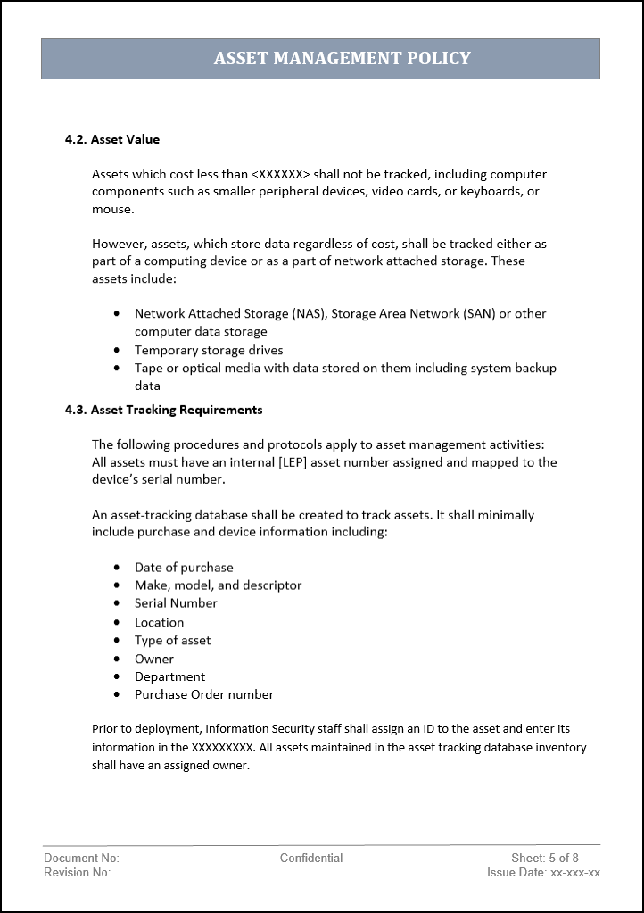 asset management template, asset management policy, asset management policy template