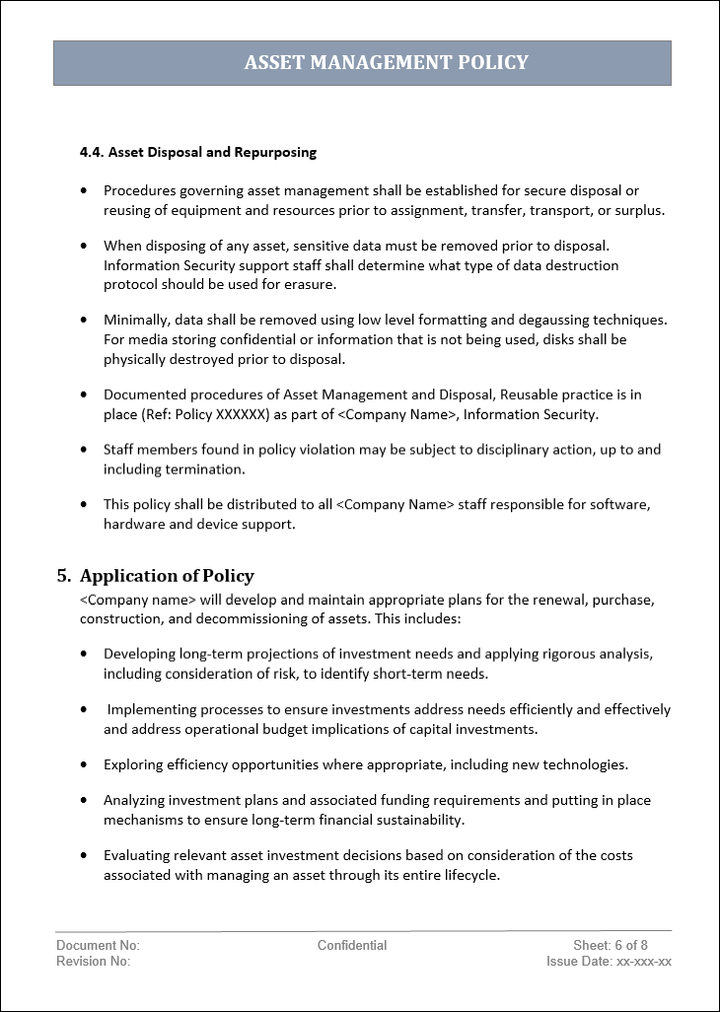 asset management template, asset management policy, asset management policy template