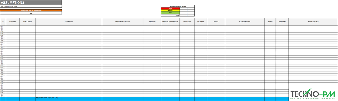 Project Assumptions Template