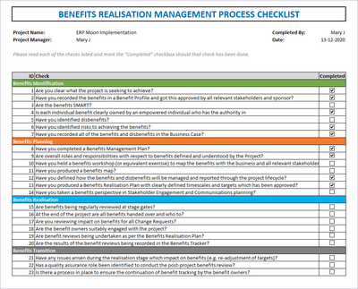 Benefits Realization Management Process Checklist 
