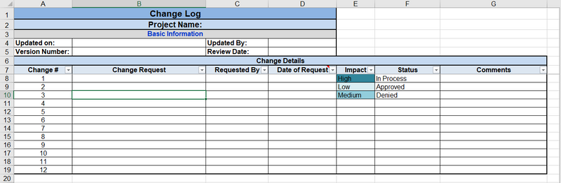 Change Log Template Excel