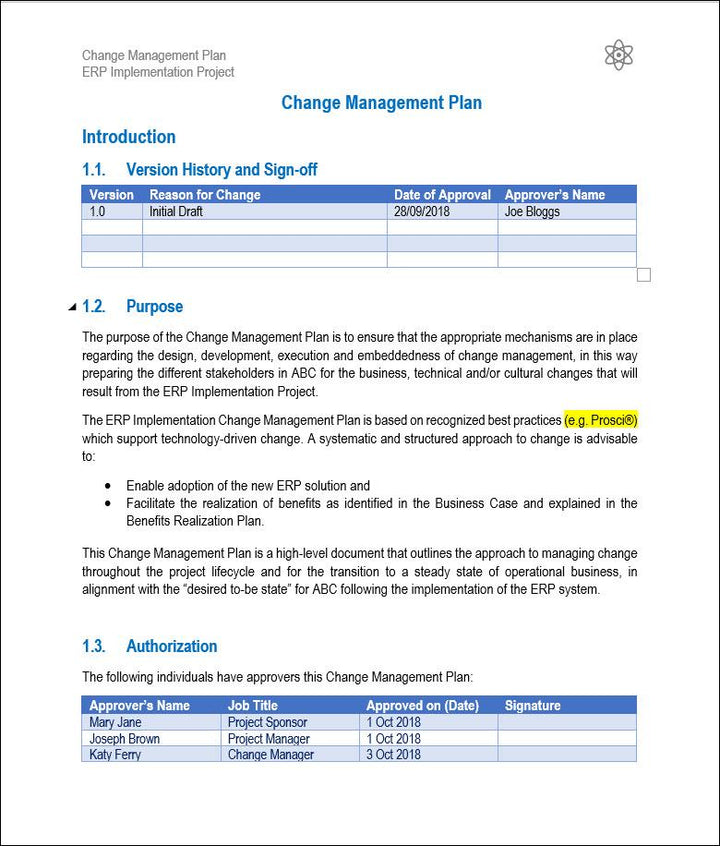 Change Management Plan