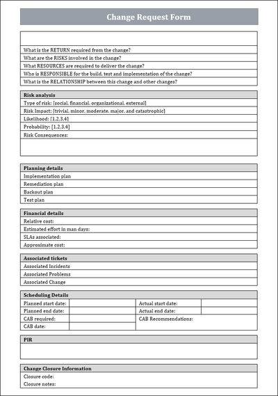 Change Request Form Risk Analysis