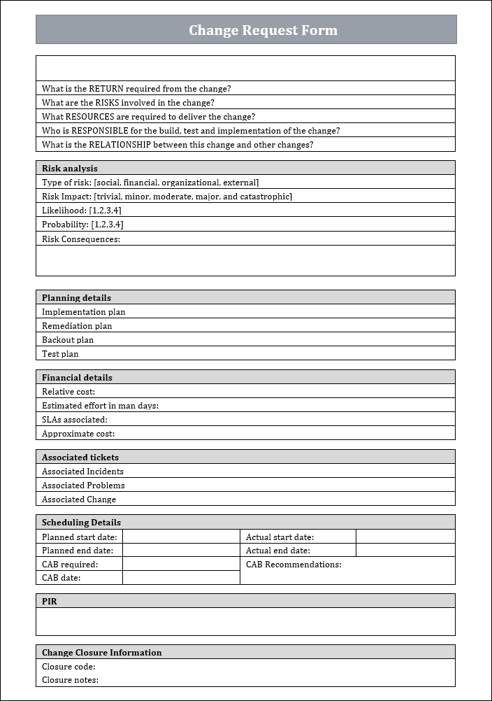 Change Request Form Risk Analysis