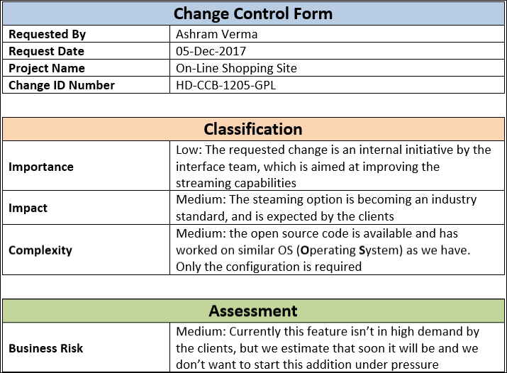 Change Control Form Template